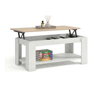 duehome | Mesa de Centro Elevable, Mesa Auxiliar, Modelo LYA, Acabado en Color Blanco Artik y Roble Canadian, Medidas: 102 cm (Largo) x 50 cm (Ancho) x 43-54 cm (Alto)