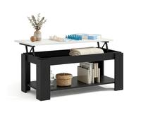 duehome | Mesa de Centro Elevable, Mesa Auxiliar, Modelo LYA, Acabado en Color Negro y Blanco Artik, Medidas: 102 cm (Largo) x 50 cm (Ancho) x 43-54 cm (Alto)