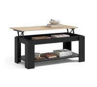 duehome | Mesa de Centro Elevable, Mesa Auxiliar, Modelo LYA, Acabado en Color Negro Mate y Roble Canadian, Medidas: 102 cm (Largo) x 50 cm (Ancho) x 43-54 cm (Alto)