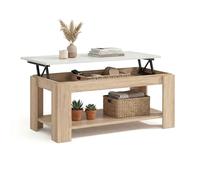 duehome | Mesa de Centro Elevable, Mesa Auxiliar, Modelo LYA, Acabado en Color Roble Canadian y Blanco Artik, Medidas: 102 cm (Largo) x 50 cm (Ancho) x 43-54 cm (Alto)