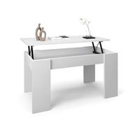 duehome | Mesa de Centro elevable, Mesita de Salón Comedor, Acabado en Blanco Artik, Modelo Norak, Medidas: 90 cm (Largo) x 50 cm (Ancho) x 33,8/45,3 cm (Alto)