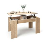 duehome | Mesa de Centro elevable, Mesita de Salón Comedor, Acabado en Roble Canadian, Modelo Norak, Medidas: 90 cm (Largo) x 50 cm (Ancho) x 45-53,3 cm (Alto)