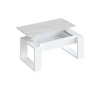 duehome | Mesa de Centro elevable, Mesita para Salon, Mesa Auxiliar, Modelo Neo, Acabado en Color Blanco Artik y Gris Cemento, Medidas: 105 cm (Largo) x 55 cm (Ancho) x 45-54 cm (Alto)
