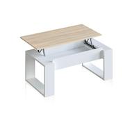duehome | Mesa de Centro elevable, Mesita para Salon, Mesa Auxiliar, Modelo Neo, Acabado en Color Blanco Artik y Roble Canadian, Medidas: 105 cm (Largo) x 55 cm (Ancho) x 45-54 cm (Alto)