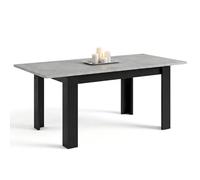 duehome Mesa de Comedor Extensible Sira 140, Rectangular, para 8 Comensales | Mesa de Salón, Negro Mate y Cemento, Apertura Interior, Tablero Melaminizado, Guías Metálicas, 140-190 x 90 x 78 cm