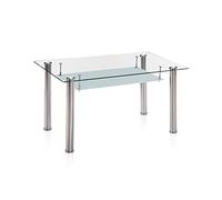 duehome | Mesa de Comedor Fija, Mesa Salon o Cocina, Modelo Tyra, Acabado en Cromo y Cristal Templado, Medidas: 140 cm (Largo) x 80 cm (Ancho) x 75 cm (Alto)