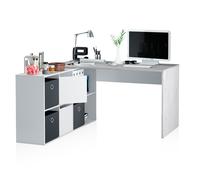 duehome - Mesa de escritorio Move multiposición y reversible para oficina en casa o teletrabajo, con módulo de almacenaje lateral ajustable a derecha/izquierda, melamina resistente y fácil limpieza, m