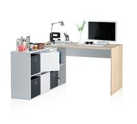 duehome - Mesa de escritorio Move multiposición y reversible para oficina en casa o teletrabajo, con módulo de almacenaje lateral ajustable a derecha/izquierda, melamina resistente y fácil limpieza, m