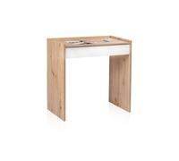 duehome | Mesa de Estudio con 1 Cajon, Mesa de Oficina o Escritorio, Modelo Dess, Acabado en Blanco Artik y Roble Nodi, Medidas: 81,5 cm (Largo) x 40 cm (Ancho) x 77 cm (Alto)
