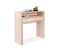 duehome | Mesa Escritorio Extensible, Consola Extensible, Mesa Estudio, Modelo Aput, Acabado en Cambria, Medidas: 90 cm (Largo) x 33-63,4 cm (Ancho) x 87,5 cm (Alto)