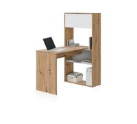 duehome | Mesa-Estantería Reversible de 3 Posiciones, Escritorio, Librería, Modelo Dess, Acabado en Color Roble Nodi y Blanco Artik, Medidas: 108 cm (Largo) x 140 cm (Alto) x 70 cm (Fondo)
