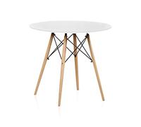 duehome | Mesa Redonda de Comedor Fija, Mesa Salon o Cocina, Modelo Tower, Acabado en Blanco y Madera, Medidas: 80 cm (Largo) x 80 cm (Ancho) x 75 cm (Alto)