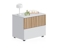 duehome | Mesita de Noche 2 cajones, Mesilla de Noche, Modelo Nitza, Acabado en Blanco Artik y Natur, Medidas: 50 cm (Largo) x 34 cm (Fondo) x 41,5 cm (Alto)