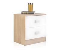 duehome | Mesita de Noche con 2 Cajones, Mesilla de Noche, Modelo Kamik, Acabado en Blanco y Nordico, Medidas: 39,5 cm (Ancho) x 44 cm (Alto) x 33,5 cm de (Fondo)