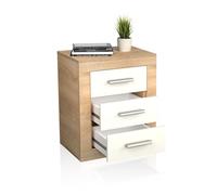 duehome | Mesita de Noche, Mesilla de Dormitorio, Modelo Kira, Acabado en Color Cambria y Blanco, Medidas: 50 cm (Largo) x 34,6 cm (Fondo) x 60 cm (Alto)