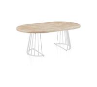 duehome Meztil, Mesa de Comedor Redonda Extensible, Mesa 2 Tramos, Medidas: 120-160-200 cm (Largo) x 120 cm (Ancho) x 76 cm (Alto) (Roble Y Blanco)