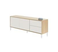 duehome | Modulo de TV 2 Puertas y 2 Cajones, Mueble TV, Modelo Lea, Acabado en Roble Canadian y Blanco Artik, Medidas: 130 cm (Ancho) x 47 cm (Alto) x 41 cm (Fondo)