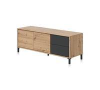 duehome | Modulo de TV 2 Puertas y 2 Cajones, Mueble TV, Modelo Lea, Acabado en Roble Nodi y Gris Antracita, Medidas: 130 cm (Ancho) x 47 cm (Alto) x 41 cm (Fondo)