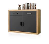 duehome | Mueble Aparador 2 Puertas + 2 cajones, Buffet para Cocina y Comedor, Modelo Nuka, Acabado en Color Cambria y Grafito, Medidas: 120 cm (Largo) x 41,4 cm (Fondo) x 90,2 cm (Alto)