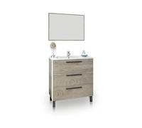 duehome | Mueble de Baño con 3 Cajones y Espejo, Modulo Lavabo, Modelo Sense, Acabado en Roble Alaska, Medidas: 80 cm (Ancho) x 86 cm (Alto) x 45 cm (Fondo)