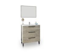 duehome - Mueble de baño de 3 cajones y espejo 45x80 cm Sense Alaska oak