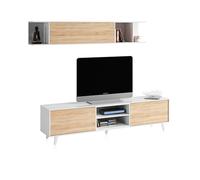 duehome | Mueble de salón, Comedor, Módulo TV + Estante, Modelo Niva, Color Blanco Brillo y Roble Canadian, Medidas: 180 cm (Ancho) x 51 (Alto) x 41 cm (Fondo)