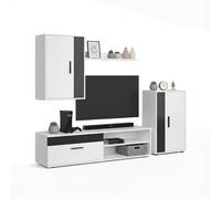 duehome | Mueble de Salón, Composición Modular de TV, Modelo: Lunet 190, Acabado en Blanco y Negro, Medidas: 140 cm (Largo) x 35 cm (Fondo) x 36,2 cm (Alto)