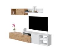 Duehome Mueble de Salón Julia con 2 Módulos Distintos y Almacenaje para Televisión White Artik (Matte White)-Oak Nodi