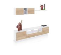 duehome | Mueble de Salon Moderno, Modulos Comedor, Modelo Kenzo, Acabado en Blanco Brillo y Roble Canadian, Medidas: 200 cm (Ancho) x 41 cm (Fondo) x 46 cm (Alto)