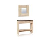 duehome | Mueble Recibidor con Cajón y Espejo, Mueble Consola, Modelo ONA, Acabado en Roble Canadian y Oxido, Medidas: 92 cm (Ancho) x 79 cm (Alto) x 33 cm (Fondo)
