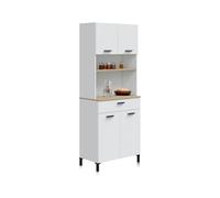 duehome | Nitza, Alacena de Cocina con 4 Puertas y 1 Cajon, Mueble Auxiliar, Acabado en Blanco Artik y Natur, Medidas: 72 cm (Largo) x 185 cm (Alto) x 40 cm (Fondo)