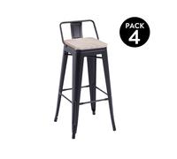 duehome - Pack 4 taburetes altos en chapa de acero 93x33 cm Tolix Black - oak