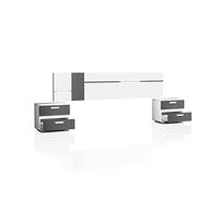 duehome | Pack Cabecero con Leds y 2 Mesitas de Noche, Dormitorio Doble, Dormitorio Completo, Modelo Ataneq Air, Acabado en Blanco y Grafito