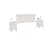 duehome | Pack Cabecero y 2 Mesitas de Noche, Dormitorio Doble, Dormitorio Completo, Modelo Iconic, Acabado en Blanco Artik y Blanco Velho