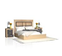 duehome | Pack Cabecero y 2 Mesitas de Noche, Dormitorio Doble, Dormitorio Completo, Modelo Kira, Acabado en Cambria y Grafito