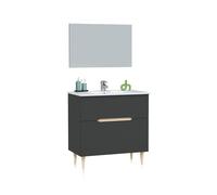 duehome | Pack de Baño Completo, Módulo con Almacenaje + Espejo + Lavamanos, Modelo Opera, Acabado en Antracita y Roble