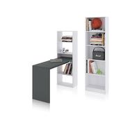 duehome | Pack de Escritorio y estantería, Mesa de Estudio con Estantería Juvenil, Conjunto de Escritorio, Modelo Cosmic Plus, Acabado en Blanco Artik y Gris Antracita