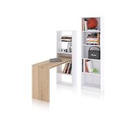 duehome | Pack de Escritorio y estantería, Mesa de Estudio con Estantería Juvenil, Conjunto de Escritorio, Modelo Cosmic Plus, Acabado en Blanco Artik y Roble Canadian