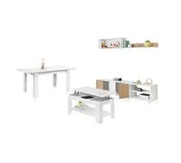 duehome | Pack de Salon con Modulo TV + Mesa de Centro, Conjunto de Salon, Modelo Alix MAX V1, Acabado en Blanco Artik, y Natur