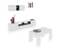 duehome | Pack de Salon con Modulo TV + Mesa de Centro Elevable, Conjunto de Salon, Modelo Kenzo Plus V2, Acabado en Blanco Brillo y Gris Antracita