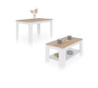 duehome - Pack mesa de comedor 123 y mesa de centro Lya Artik white - canadian oak