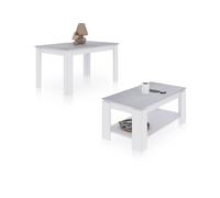 Duehome - Pack mesa de comedor 140 y mesa de centro Lya Artik white - cement gray