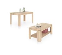 duehome - Pack mesa de comedor 140 y mesa de centro Lya Canadian oak
