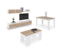 duehome - Pack salón con mesa de centro y mesa de comedor Arlet Max V2B Artik white - canadian oak