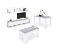 duehome - Pack salón con mesa de centro y mesa de comedor Arlet Max V2B Artik white - cement gray