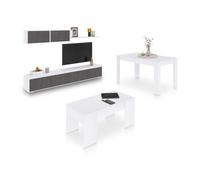 duehome - Pack salón con mesa de centro y mesa de comedor Arlet Max V2B Artik white - oxide