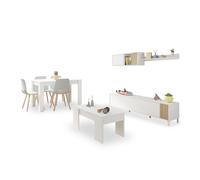 duehome - Pack salón con mesa de centro y mesa de comedor Nitza Max V2B Artik white (matte white) - natur