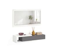 duehome | Recibidor con Cajón y Espejo, Mueble de Entrada, Modelo Derek, Acabado en Blanco Artik y Gris Grafito, Medidas: 95 cm (Ancho) x 19 cm (Alto) x 25,2 cm (Fondo)
