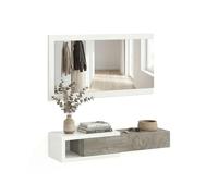 duehome | Recibidor con Cajon y Espejo, Mueble de Entrada, Modelo Derek, Acabado en Blanco Artik y Roble Alaska, Medidas: 95 cm (Ancho) x 19 cm (Alto) x 25,2 cm (Fondo)