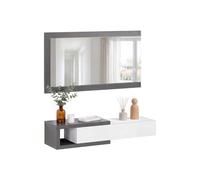 duehome | Recibidor con Cajón y Espejo, Mueble de Entrada, Modelo Derek, Acabado en Gris Grafito y Blanco Artik, Medidas: 95 cm (Ancho) x 19 cm (Alto) x 25,2 cm (Fondo)